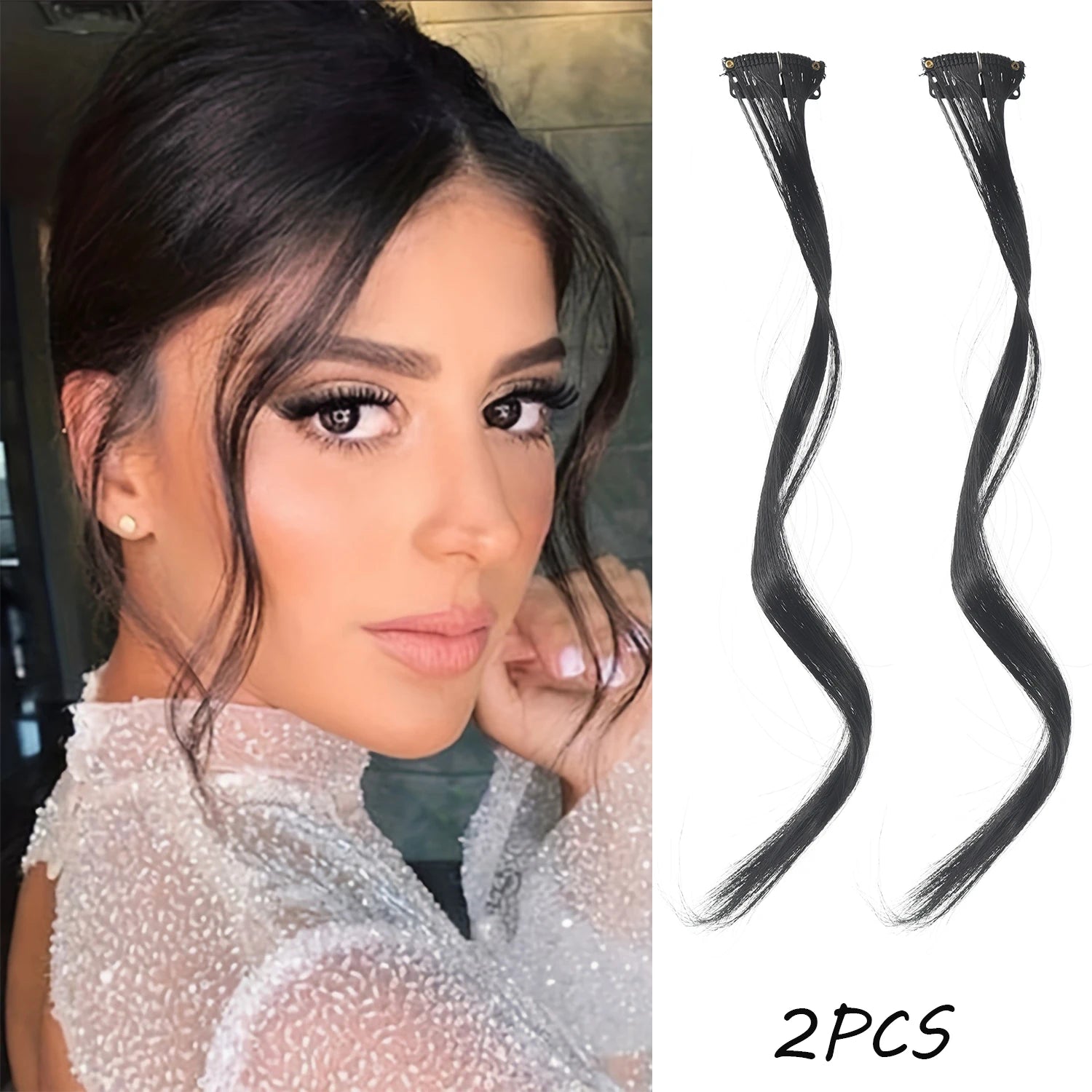 2PC Curly Bangs Clip-On Hair Extensions | Wavy Side Fringe with Invisible Clips alternate view