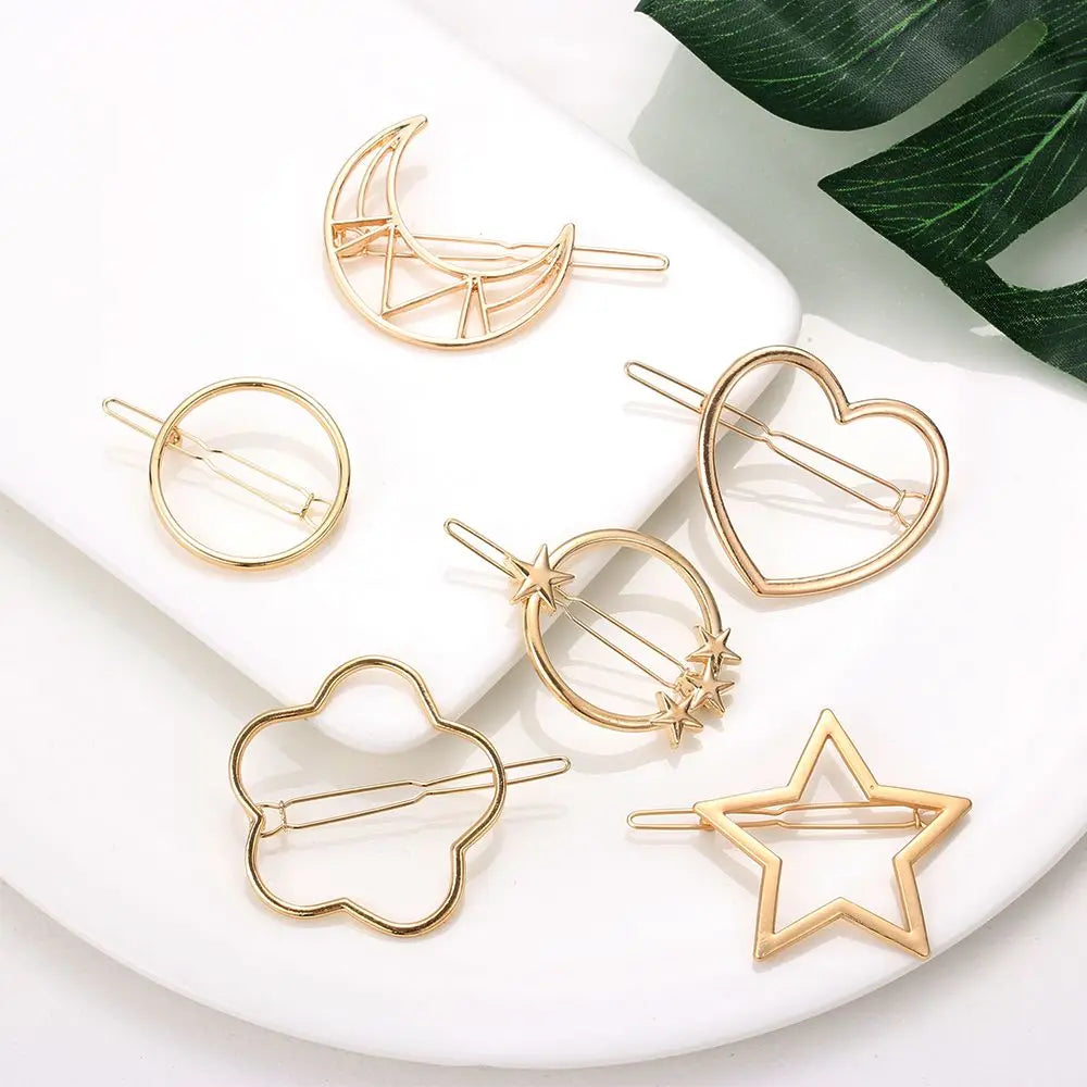 1PC Geometric Ponytail Hairpins Bobby Pins Knot Hair Clip Star Heart Barrettes Meta additional angle