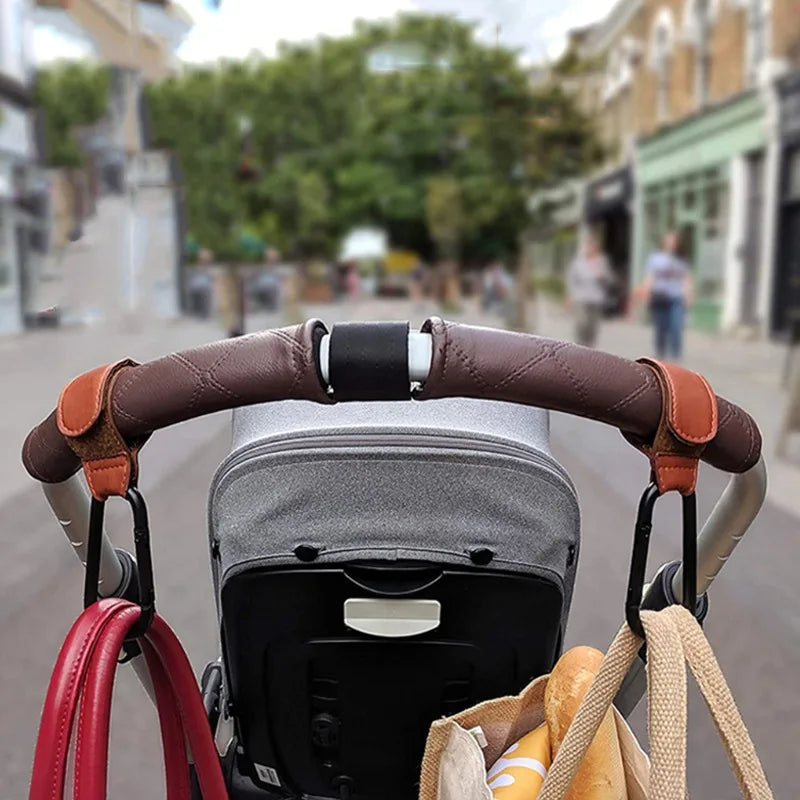 Baby Stroller Hook PU Leather Pram Hanger close-up view