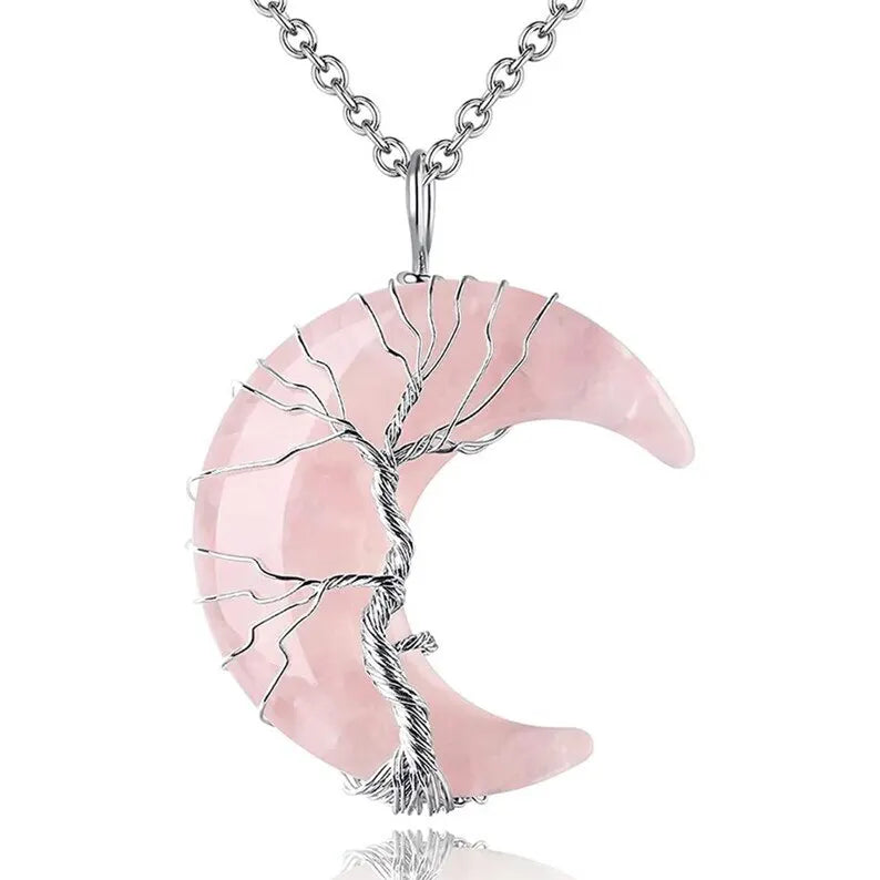 Tree of Life Necklace Wire Wrapped Crescent Moon Stone Pendant Necklaces 7 Chakra Hea lifestyle view