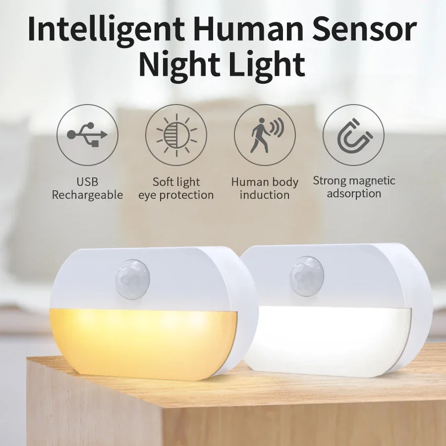Motion Activated LED Night Light | Stick-on Battery Operated Sensor Lamp for Hallway, Stair, Bathroo