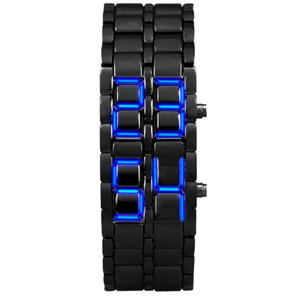 Fashion Mens Digital Lava Wrist Watch Men Black Full Metal Red Blue LED Display Watch lifestyle view