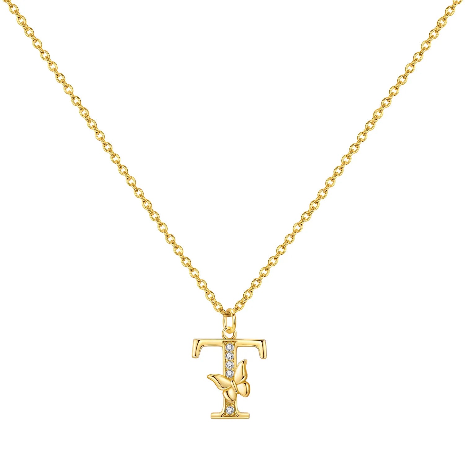 925 Sterling Silver Butterfly Initial Necklace | 26 Letter Y-Shaped Pendant for Wom additional angle