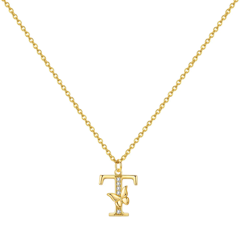 925 Sterling Silver Butterfly Initial Necklace | 26 Letter Y-Shaped Pendant for Wom additional angle