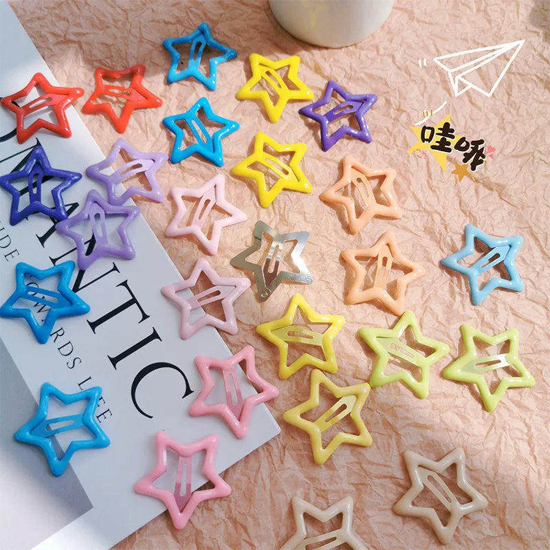 10pcs Colorful Star BB Hair Clips Girls Y2K Cute Star Barrettes Women Simple Metal Sn lifestyle view