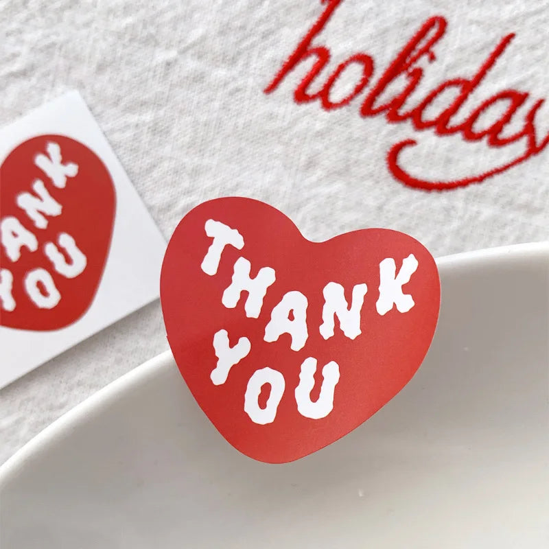 Red Heart Thank You Sticker Set | 30 White Thank You Gift Wrapping Stickers for DIY Baki detail view