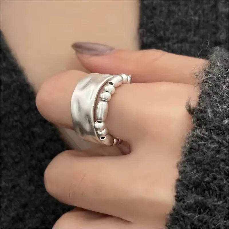 PANJBJ 925 Sterling Silve Multilayer Irregular Geometric Ring for Women Simple Char additional angle