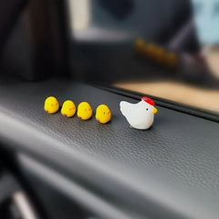 5 pieces of car accessories, cute cartoon chicken statues, car center console accessorie detail view