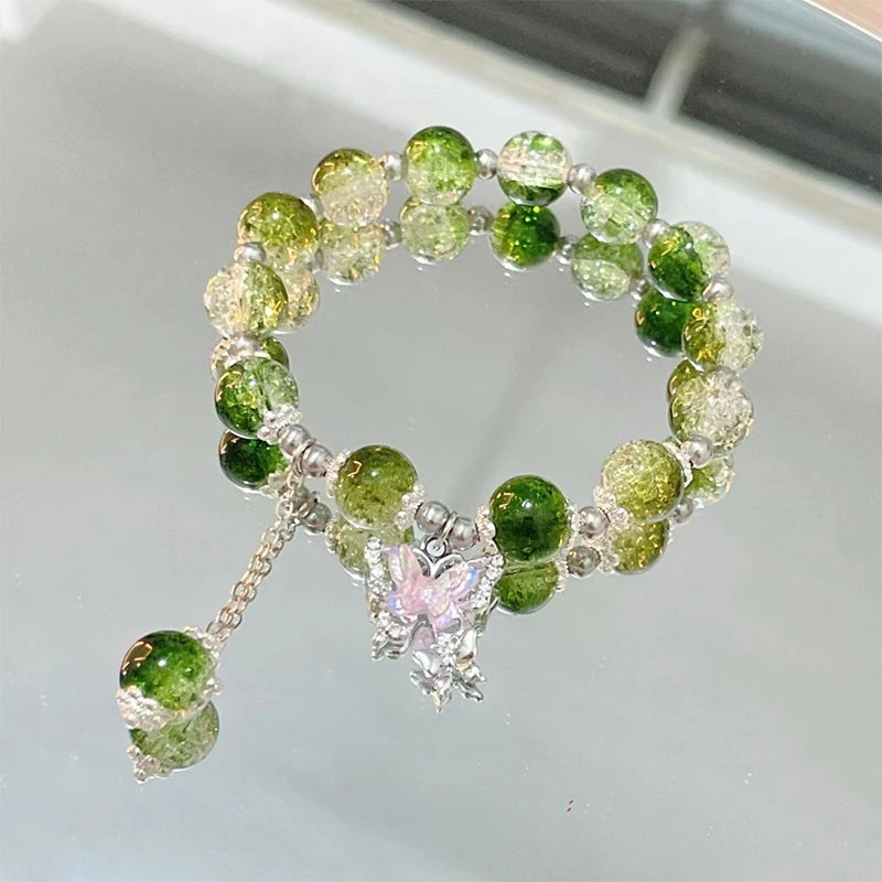 Crystal Butterfly Pendant Bracelet | Colorful Glass Bead Jewelry for Women alternate view