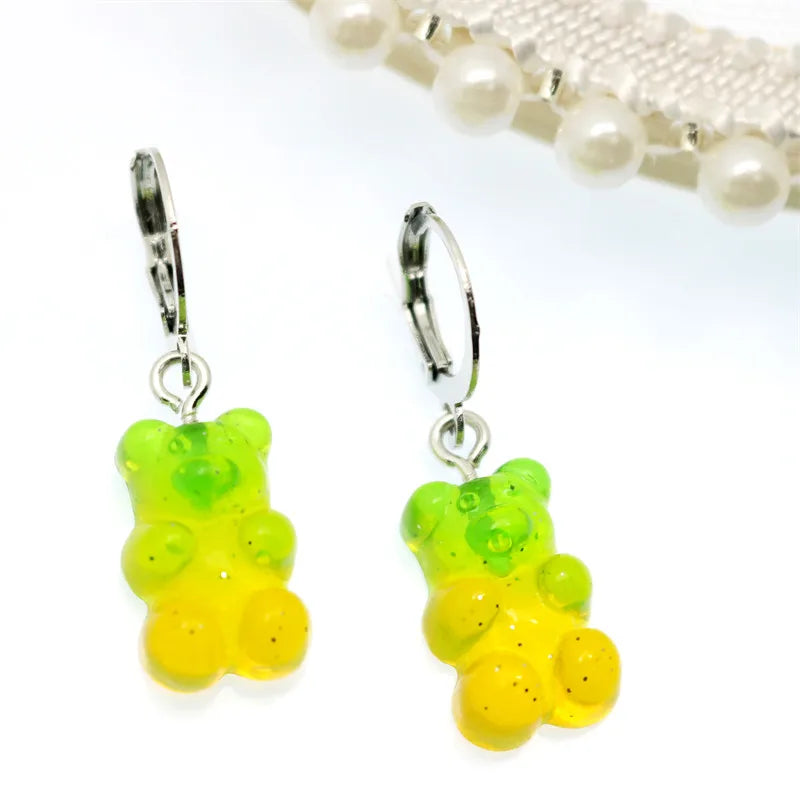 Gradient Bear Dangle Earrings | Cute Sequins Hoop Earrings for Women additional angle