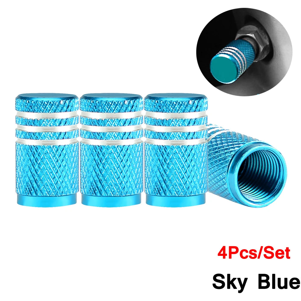 DSYCAR 4Pcs Silver Car Tire Valve Stems Cap Knurling Style Tire Valve Cap Aluminum additional angle