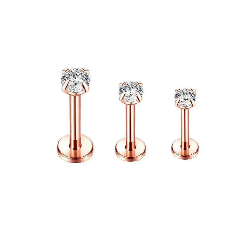2/3/5PCS 16G Stainless Steel Labret Piercing Jewelry - CZ Crystal Monroe/Lip Studs, 6/8/ detail view