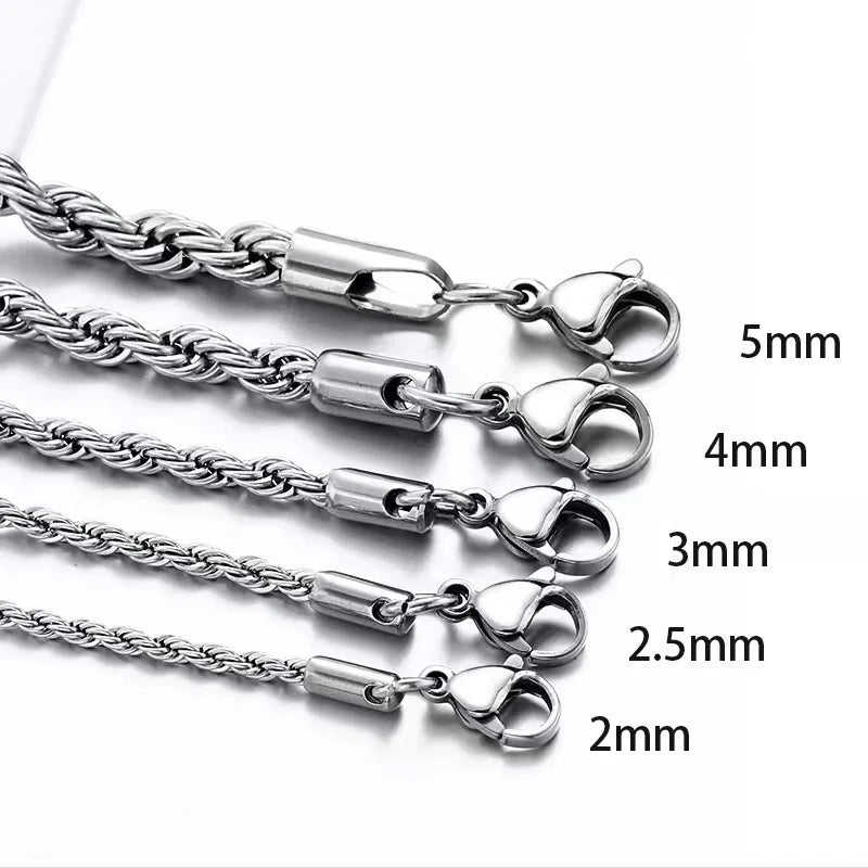 1 Piece Silver Color Width 2mm/3mm/4mm/5mm Rope Chain Necklace for Men Women Stainless Steel Twisted Singapore Layering Collier