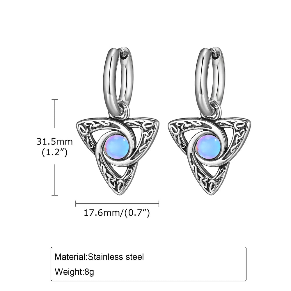 Geometric Triangle Earrings for Men Boys,Viking Natural Stone Inlaid Huggies Hoop Ear alternate view
