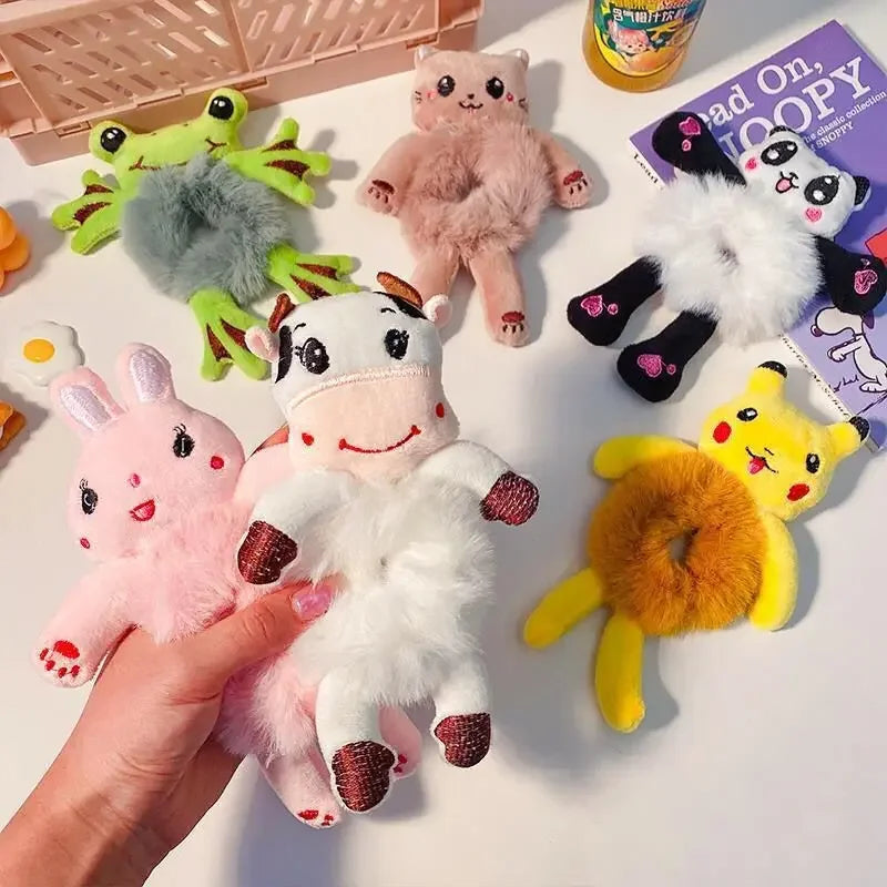 1pcs Hair Circle Girl Frog Plush Green Hair Circle Bun Cute Funny Hair Band Elastic S lifestyle view