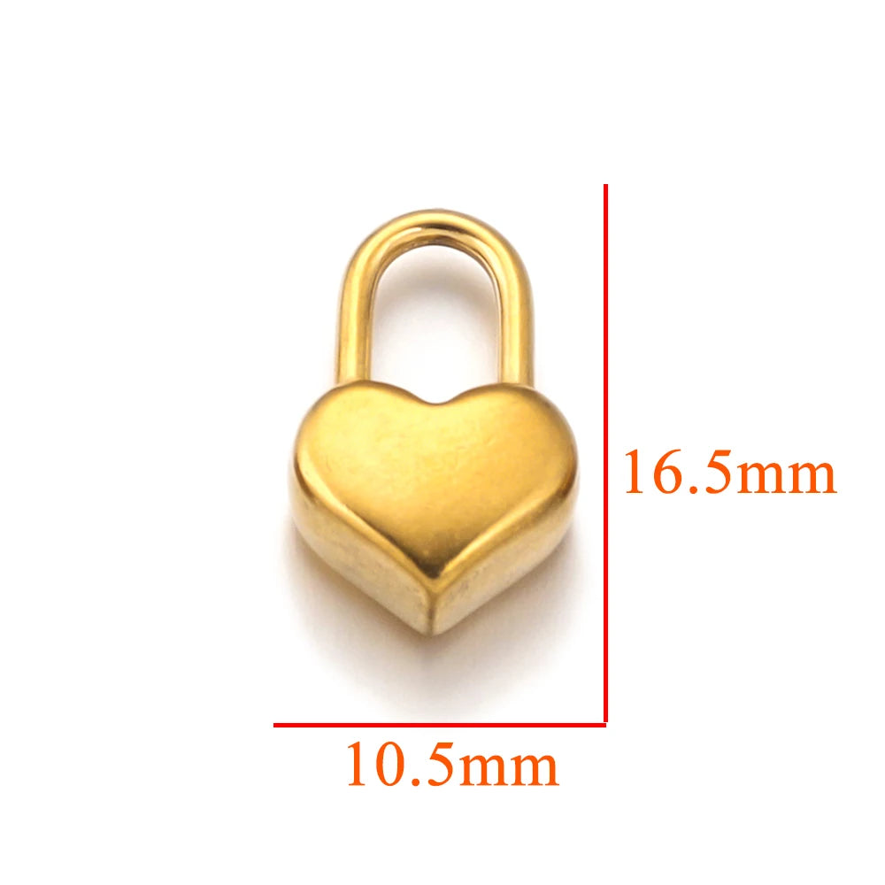 5pcs Stainless Steel Heart Lock Key Gold Plated Love Pendant Punk Hip Hop for DIY N additional angle