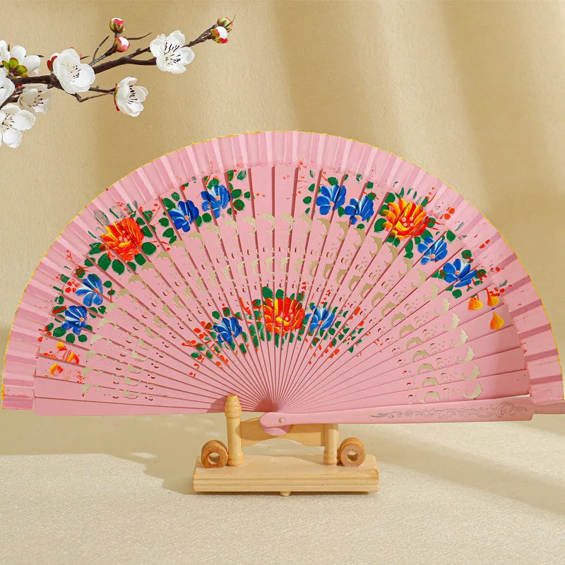 Folding Fan for Dancing and Decoration | Spanish Hand Crafted Wood Fan close-up view