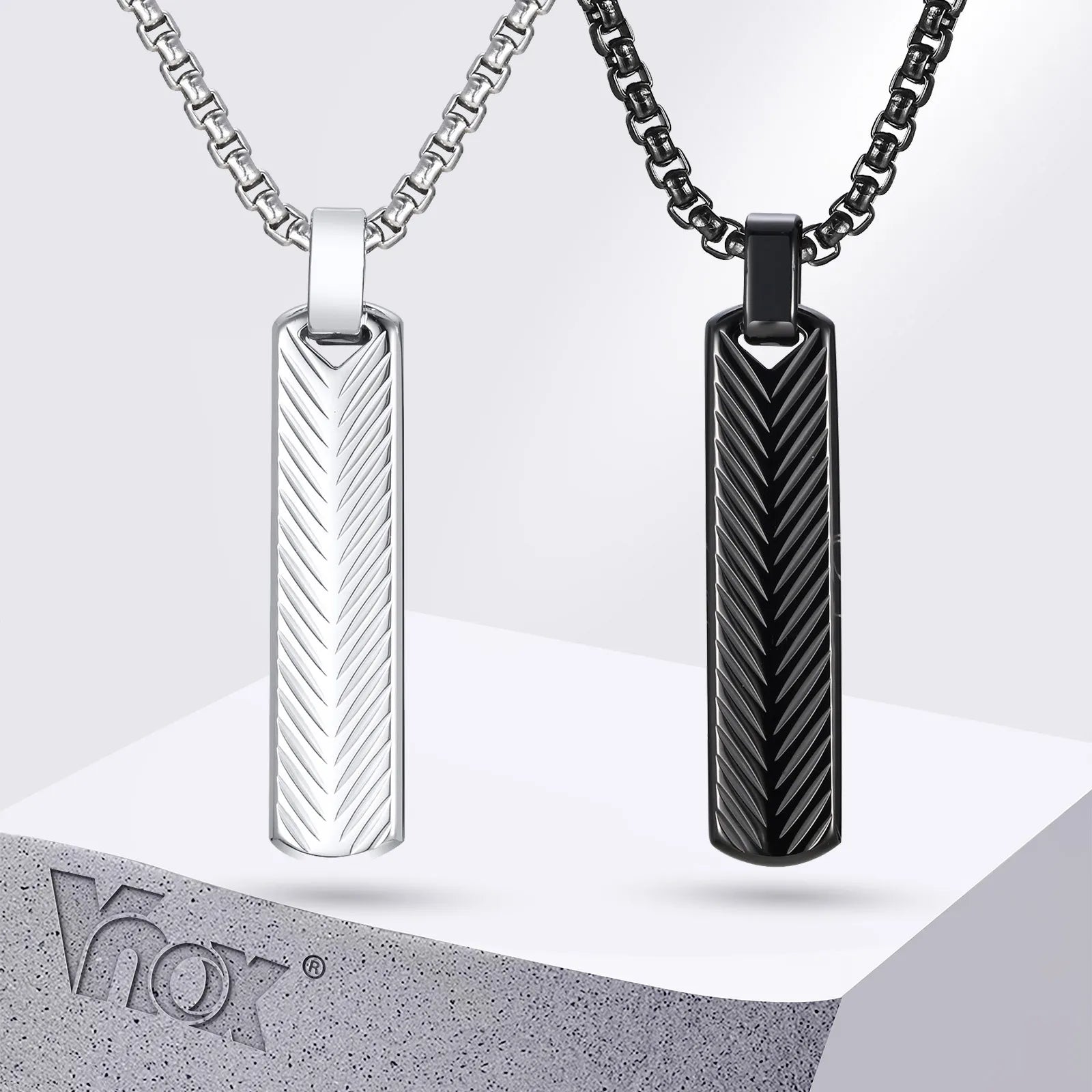 Vnox Stainless Steel Vertical Bar Pendant Necklaces for Men Boys, Black Silver Color Metal Collar, S