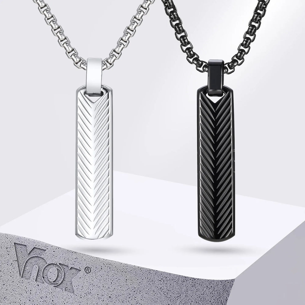 Vnox Stainless Steel Vertical Bar Pendant Necklaces for Men Boys, Black Silver Color Metal Collar, S