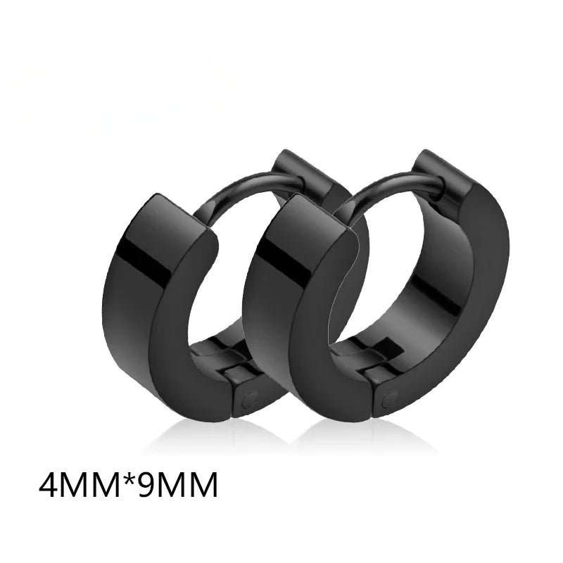 Unisex Punk Black Stainless Steel Hoop Earrings | Gothic Fake Earring Set close-up view
