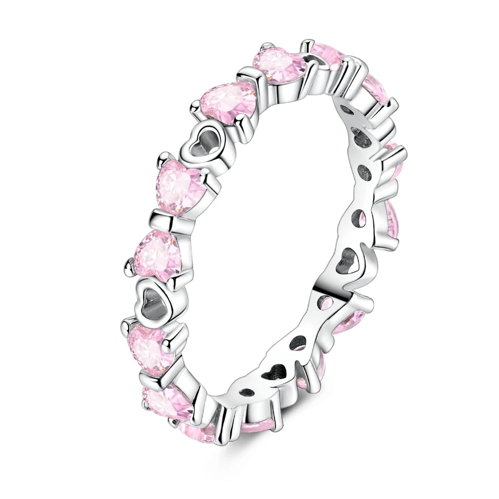 925 Sterling Silver Heart Ring with Cubic Zircon | Geometric Wedding Band for Women close-up view