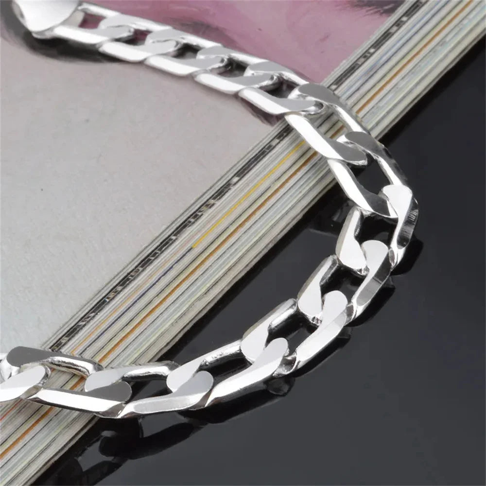 New 925 Sterling Silver Side Side Silver Bracelet 6MM8MM10MM12MM Men's and Women's Je lifestyle view