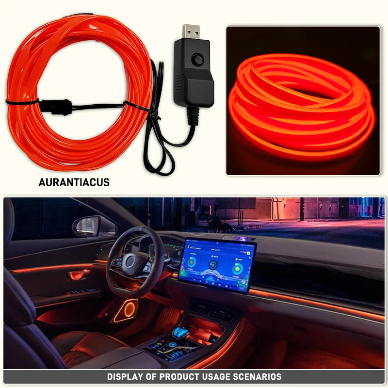 Car Interior EL Wire Neon Strip Lights | DIY Flexible Atmosphere LED Lamp for Dashboar close-up view