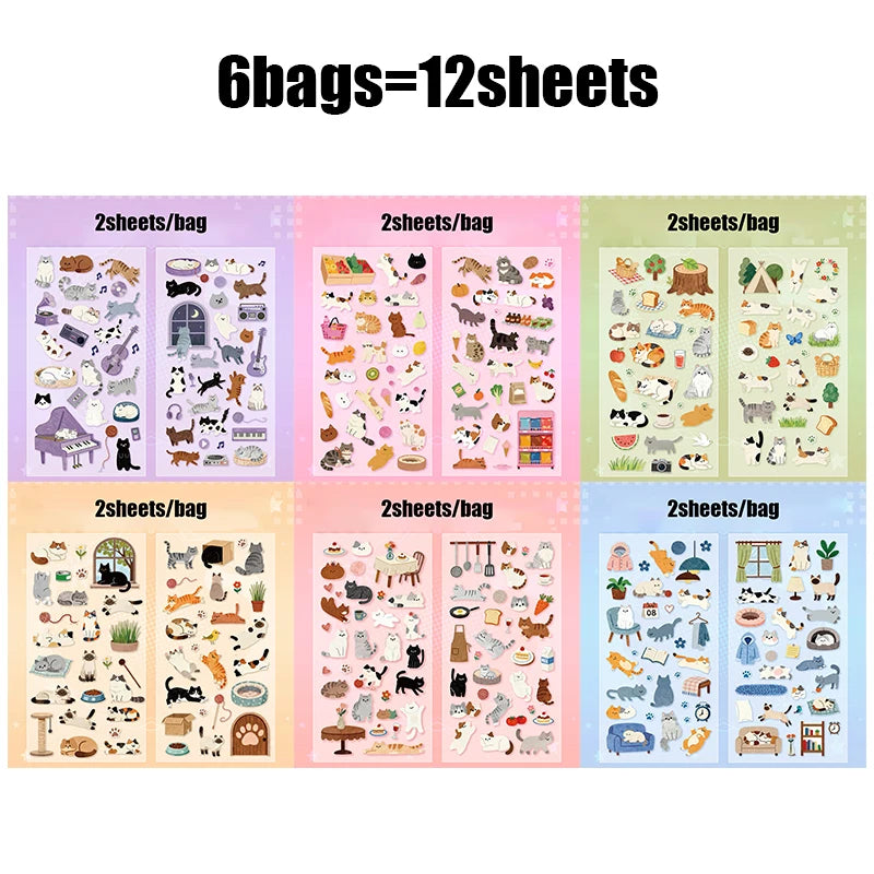 Mr. Paper 6-Pack Cat Life Stickers - Feline Theme Journal Supplies, Creative Collage alternate view