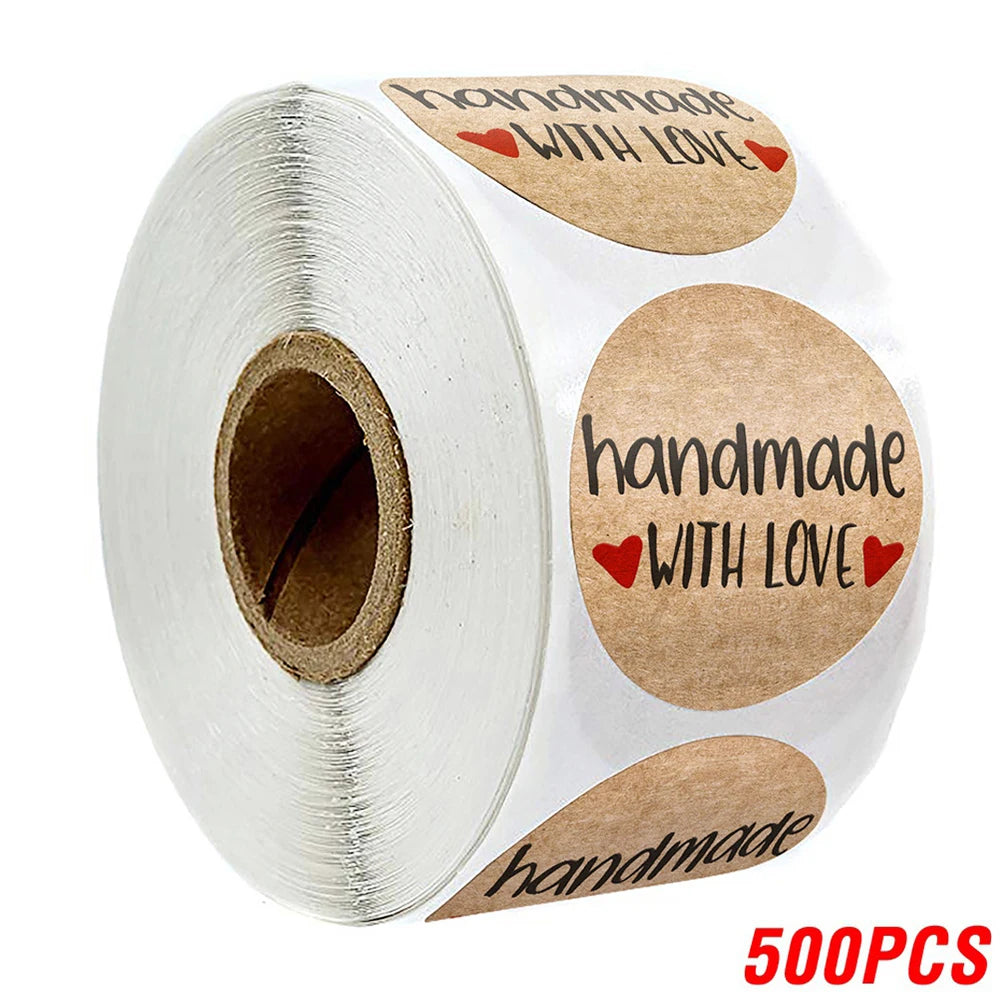 Vintage Kraft Paper Stickers | Handmade With Love Thank You Labels for Packaging and alternate view
