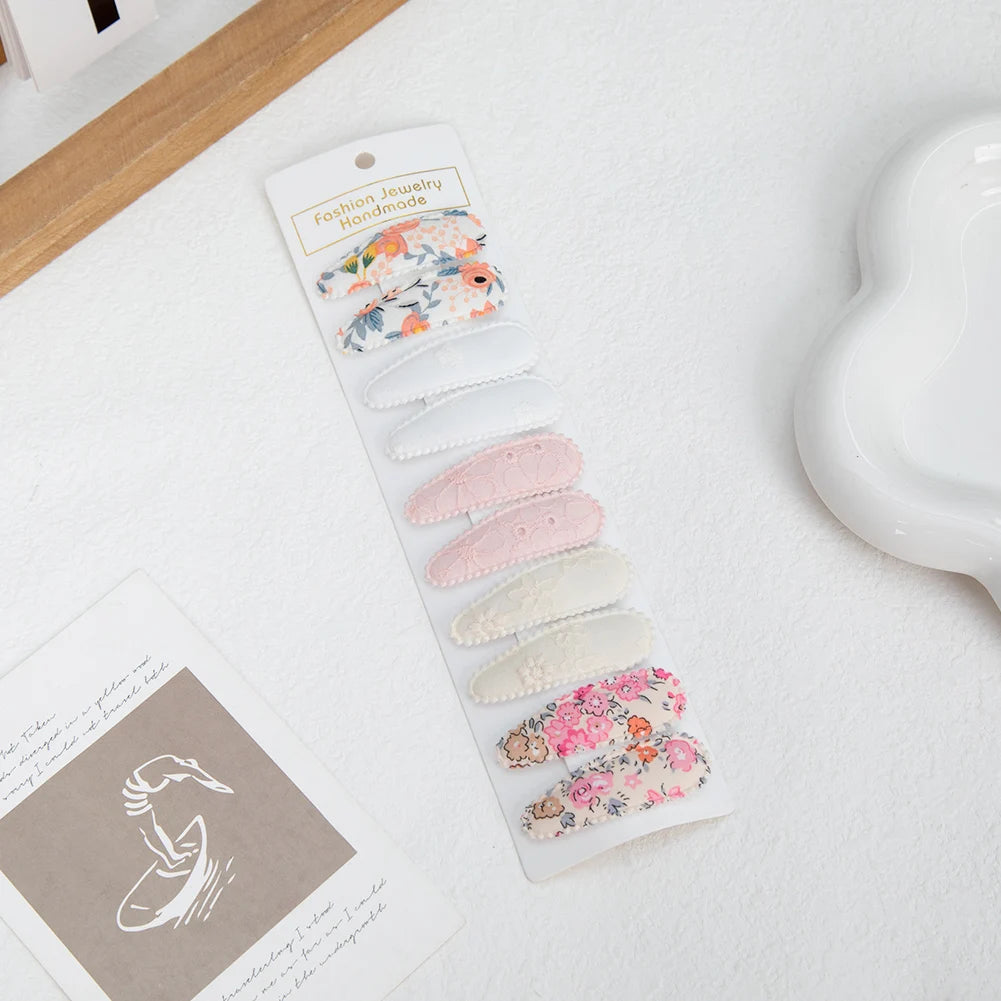 10Pcs/Lot Ins 6cm Flower Print Cotton Alloy Hair Bow Snap Clips Set Fabric Plaid Bobby Hairpins Hairgrips Girls Kids Headwear