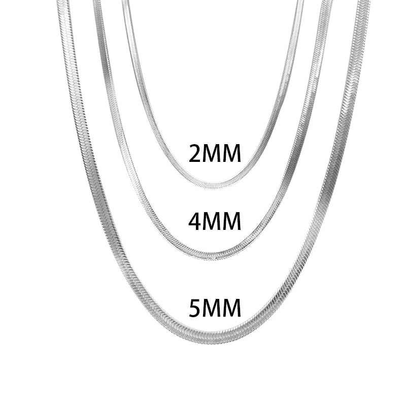 Fashion Unisex Punk Blade Chain Women Necklace 2/4/5mm Width Women Flat Gold Color Stain detail view