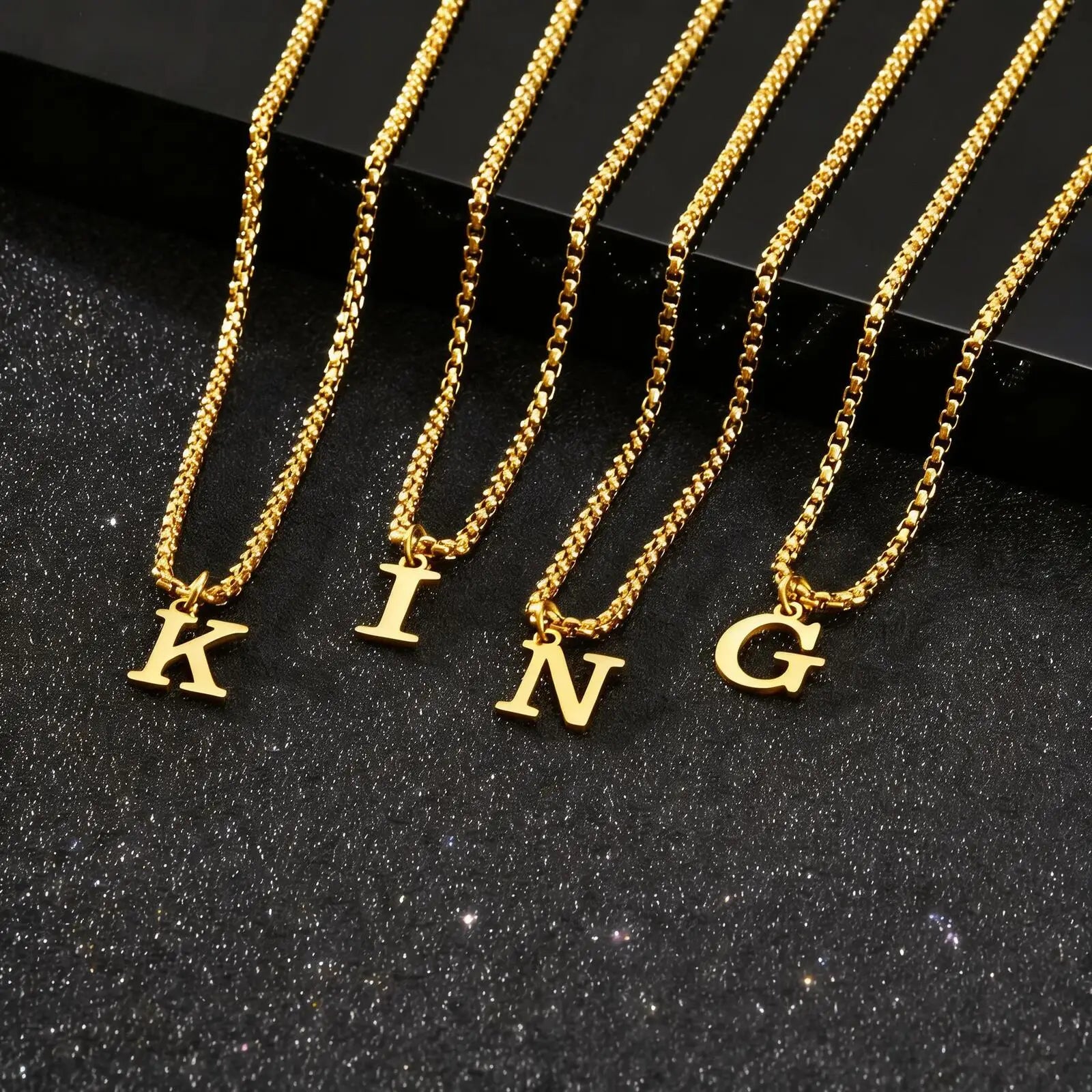 Simple Stainless Steel Initials Letters Necklace for Men Women,Hip Hop Gold Silver Color detail view