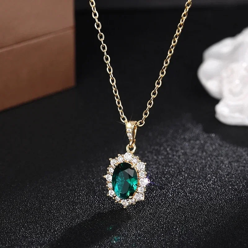 Huitan Sunflower Design Pendant Necklace with Green Cubic Zirconia Luxury Trendy Wome alternate view