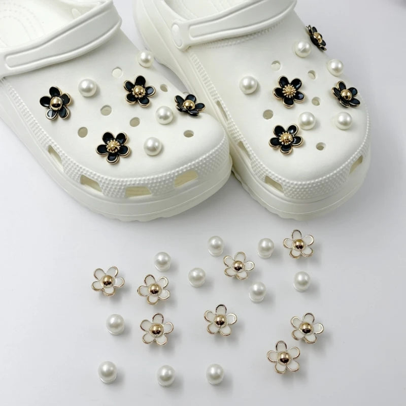 3D Daisy Pearl Shoe Charms Set for Slide