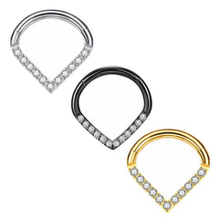 1PC G23 Titanium Hoop CZ Heart Septum Helix Piercing Nose Rings Tragus Cartilage Hinged Segment Earr
