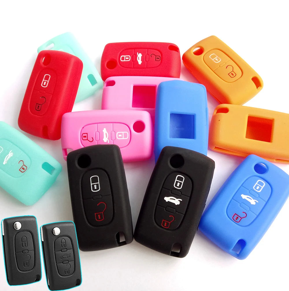 XUKEY Silicone Key Cover Case Fob Holder for Citroen Peugeot Cars | 2/3 Button Flip Ke close-up view