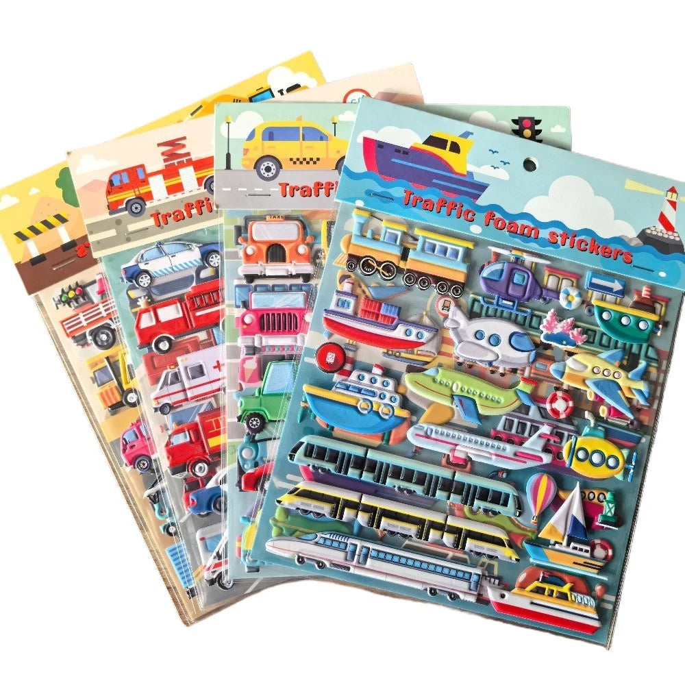 9 Styles Cute Double Layer 3D Foam Stickers | Alphabet, Cars, Food Cartoon for DIY Notebook, Journal