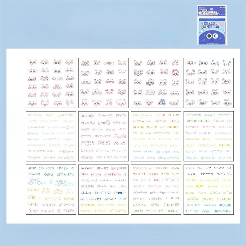 Cute Kitten Sticker Set | Kawaii Japanese Expression Scrapbook Decals alternate view