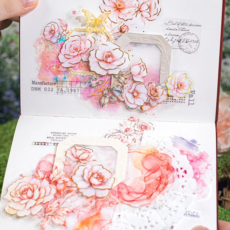 Mr Paper 45pcs Floral Landscaping Foil Stamping Stickers DIY Handbook Calendar Card Di close-up view