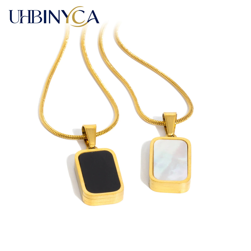 Double Sided Square Pendant Necklace | 18K Gold Plated Stainless Steel Jewelry
