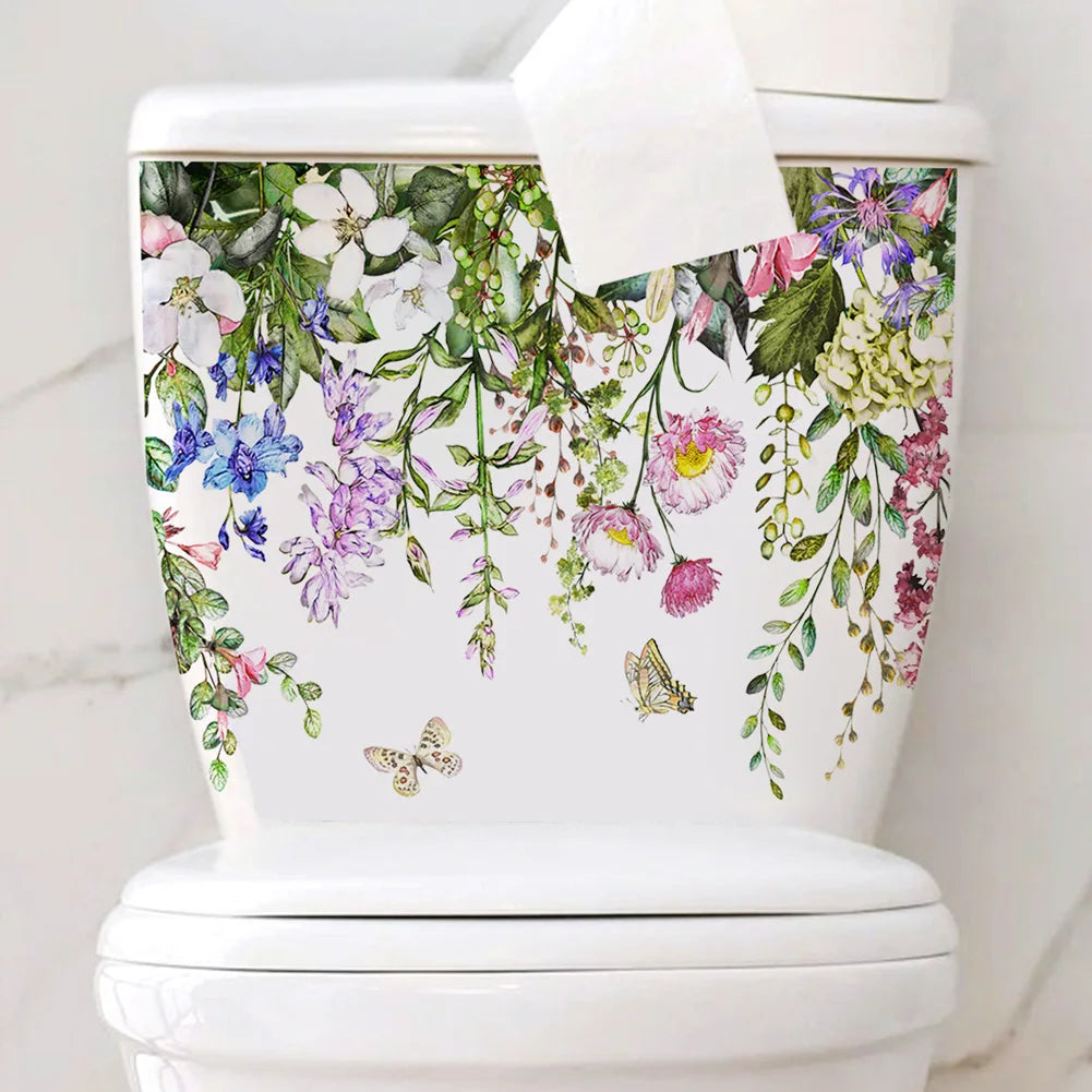 Plants Flowers Butterflies Wall Sticker | Toilet Decor Decals for Home Decoration additional angle