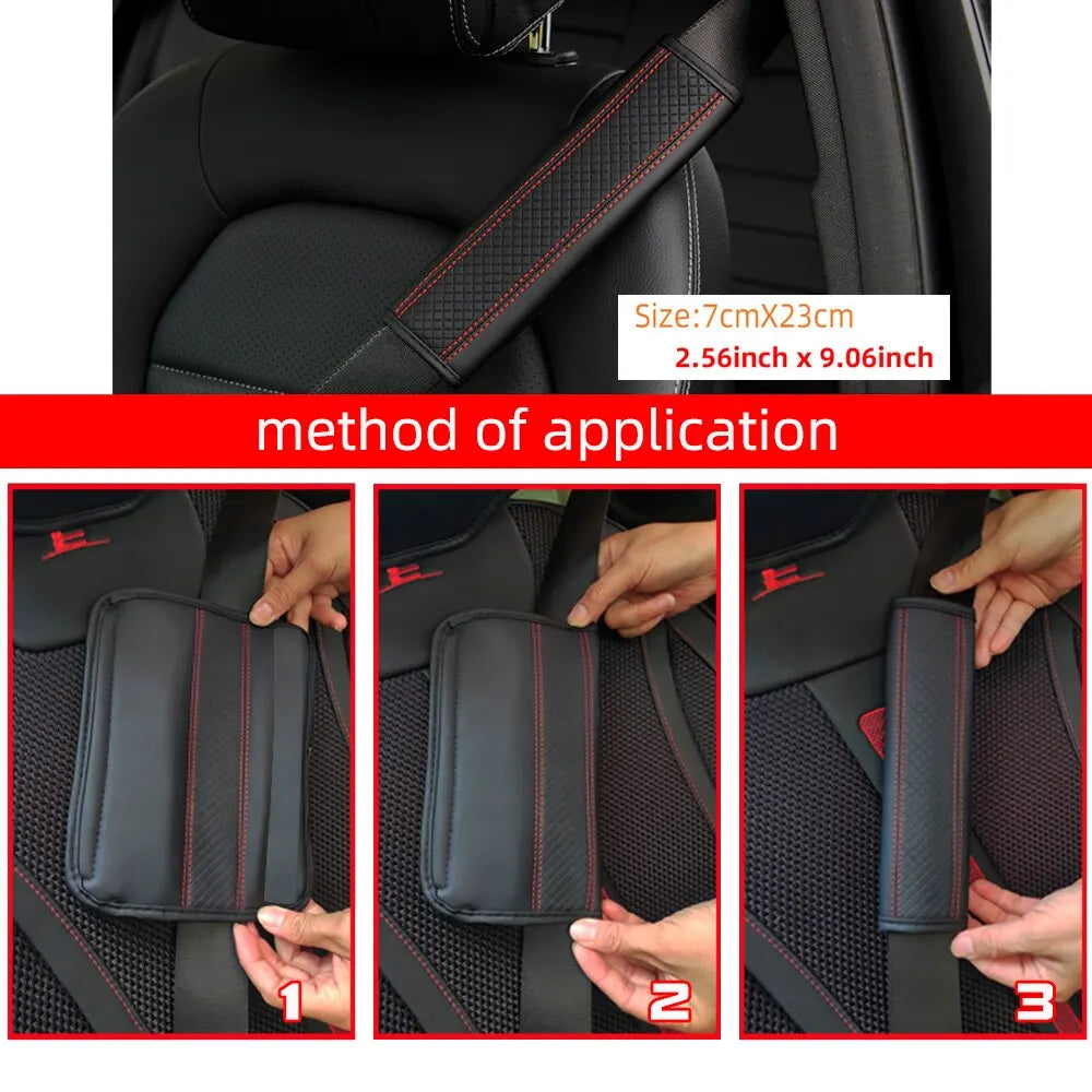 1PCS PU Leather Embossed Car Seat Belt Shoulder Cover Decompression Comfort Car Acces lifestyle view