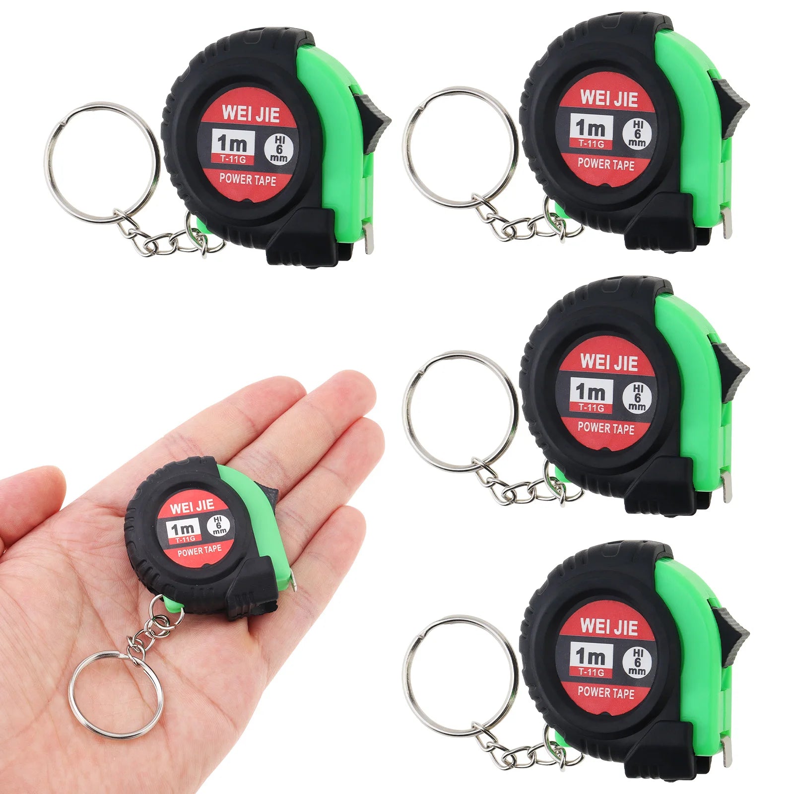 1pc/5pcs 3ft / 1m Green/Yellow Keychain Tape Measure for Quick Easy Measurements with lifestyle view