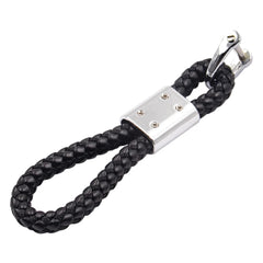 Handwoven Leather Car Keychain | Retro Horseshoe Buckle Key Ring close-up view
