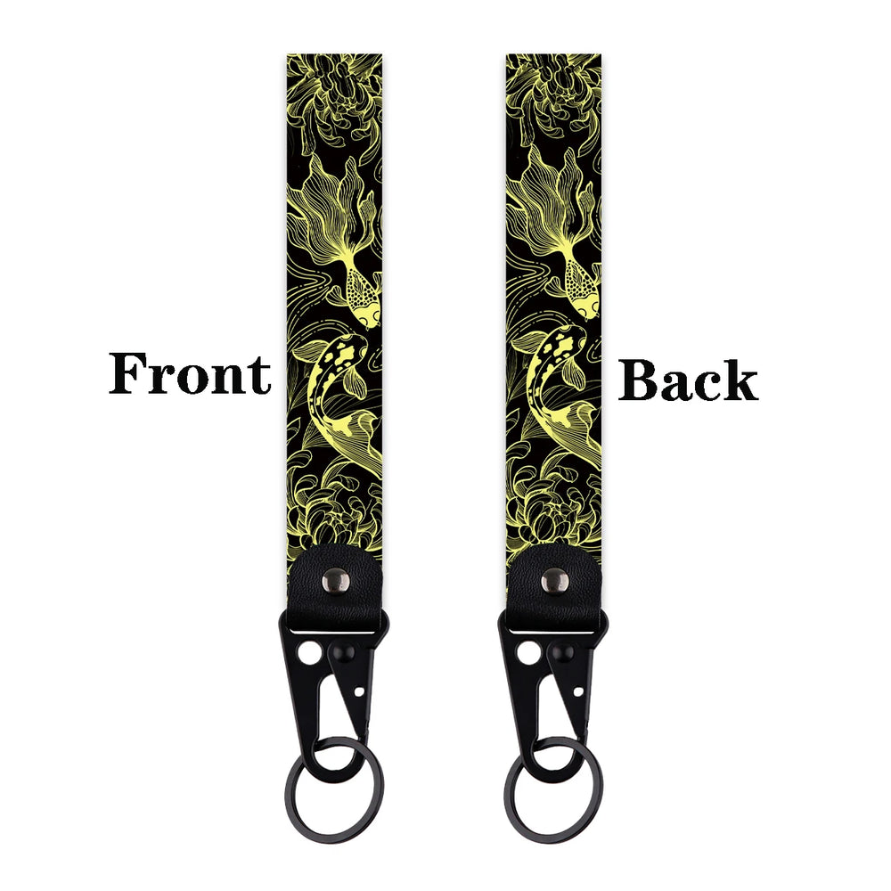 Artistic Keychain Set | Crane Car Koi Fish Dragon Jewelry Key Rings close-up view