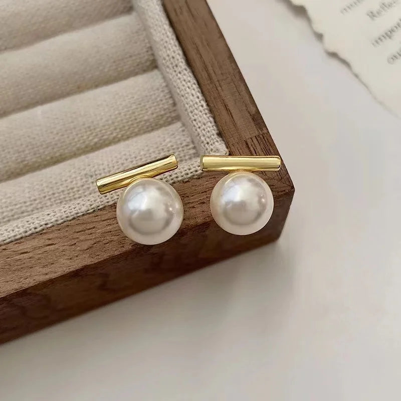 Grey Imitation Pearl Drop Earrings | French Minimalist Jewelry for Women lifestyle view