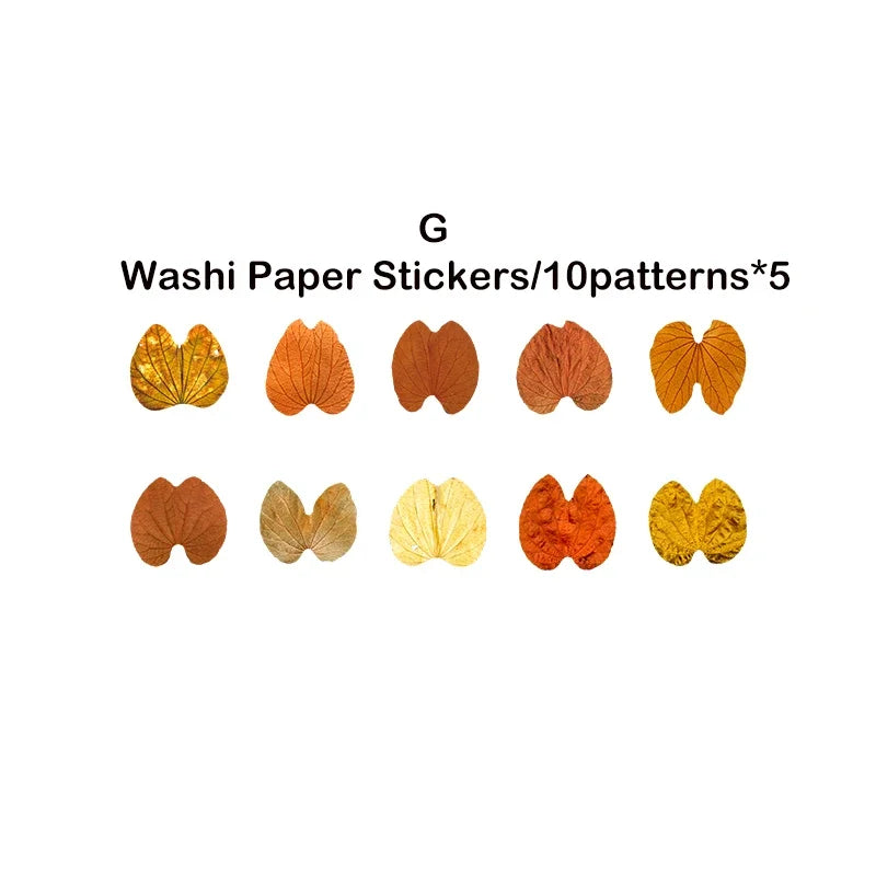 Leaf Washi Paper Stickers | 50-Pack DIY Scrapbooking Decor close-up view