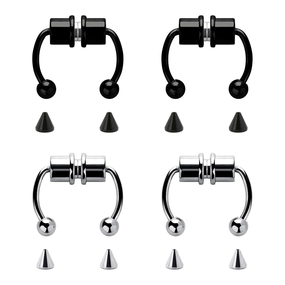 1/4Pcs Women Fake Piercing Nose Ring Hoop Septum Piercing Nose Clip Rock HipHoop Stain close-up view