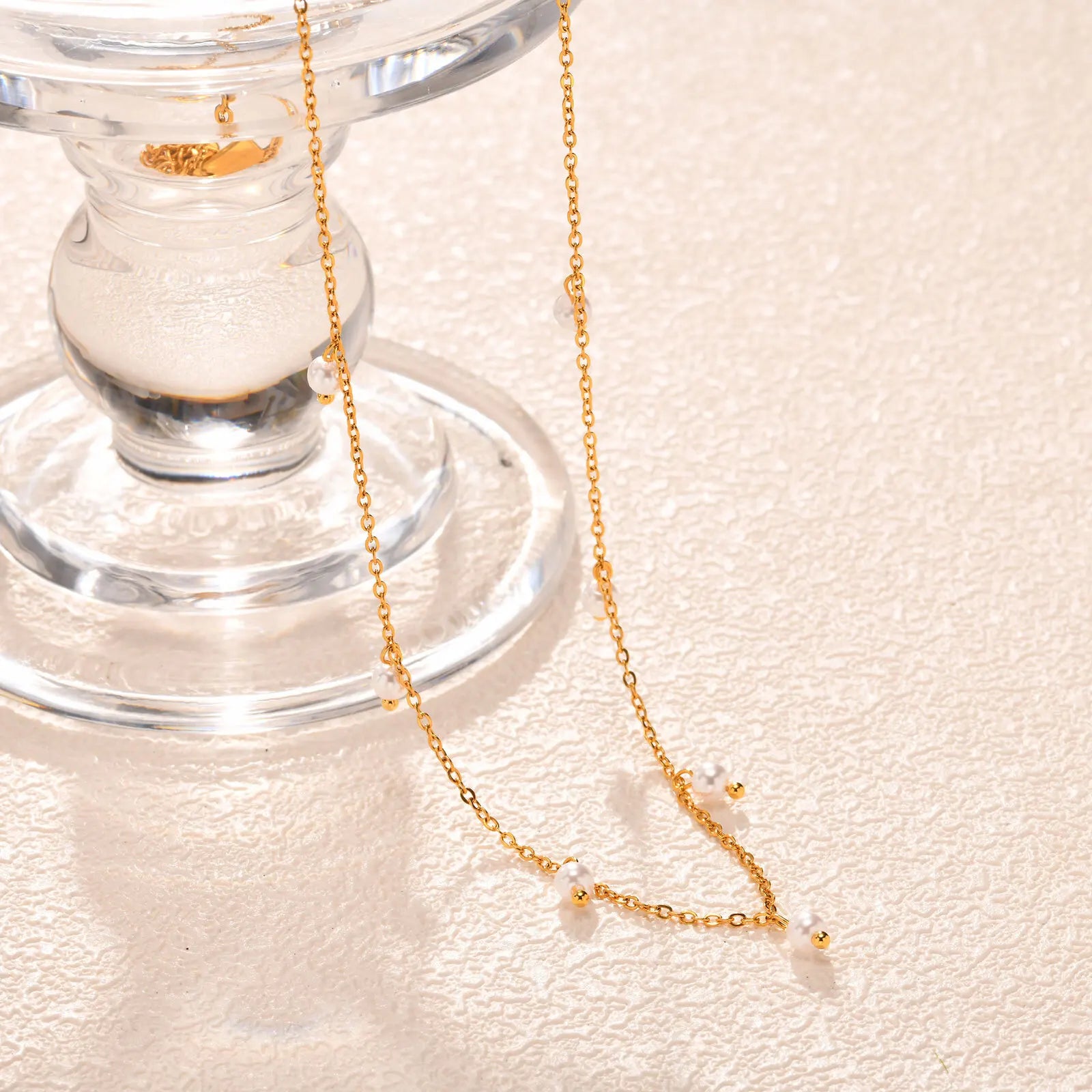 Pearl Choker Necklace for Women, 18K Gold Plated Stainless Steel Chain Necklace Adjus lifestyle view