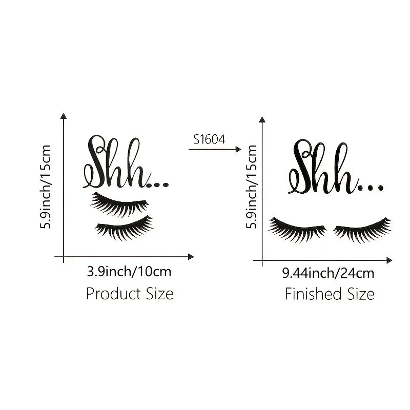 Shh Eyelash Vinyl Decal | Removable Baby Sleeping Wall Sticker close-up view